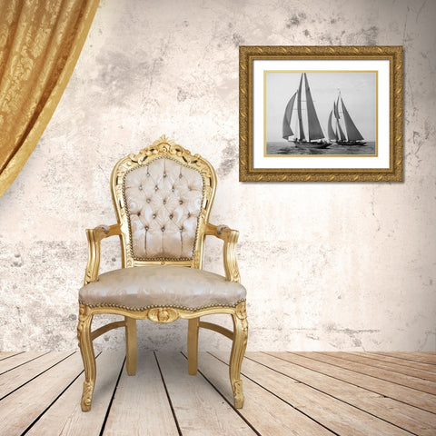 Sailboats Race during Yacht Club Cruise Gold Ornate Wood Framed Art Print with Double Matting by Levick, Edwin