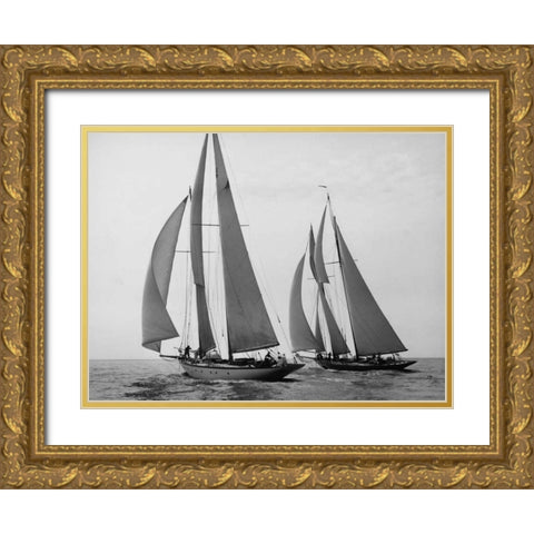 Sailboats Race during Yacht Club Cruise Gold Ornate Wood Framed Art Print with Double Matting by Levick, Edwin