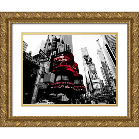 Crossroads Times Square NYC Gold Ornate Wood Framed Art Print with Double Matting by Ludo, H.
