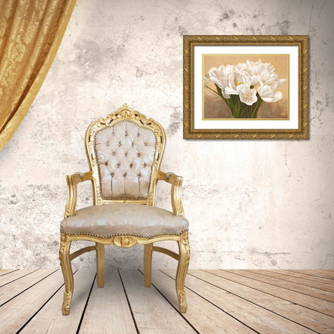 Tulipes blanches Gold Ornate Wood Framed Art Print with Double Matting by Sanna, Leonardo
