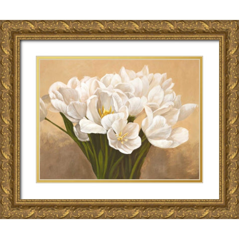 Tulipes blanches Gold Ornate Wood Framed Art Print with Double Matting by Sanna, Leonardo