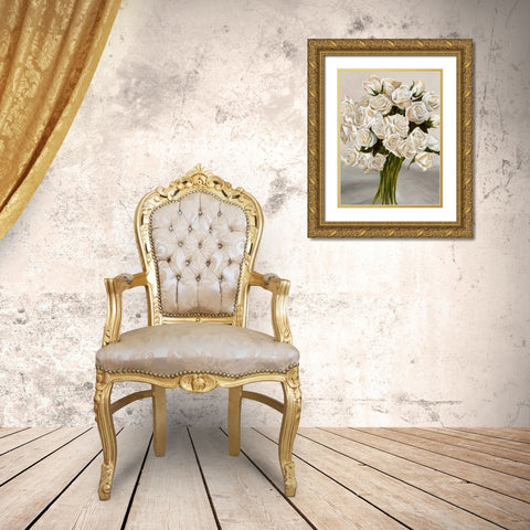 Bouquet blanc II Gold Ornate Wood Framed Art Print with Double Matting by Sanna, Leonardo