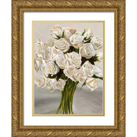 Bouquet blanc II Gold Ornate Wood Framed Art Print with Double Matting by Sanna, Leonardo