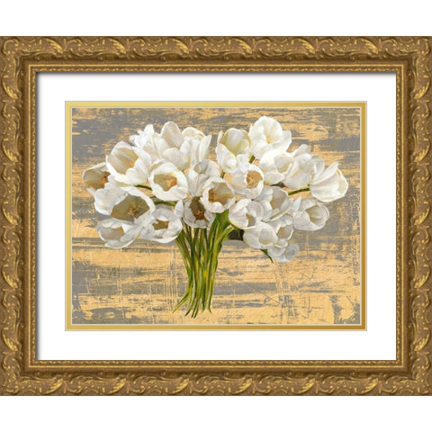 Washed Tulips (Ash and Gold) Gold Ornate Wood Framed Art Print with Double Matting by Sanna, Leonardo