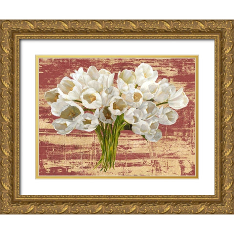 Washed Tulips (Red and Gold) Gold Ornate Wood Framed Art Print with Double Matting by Sanna, Leonardo