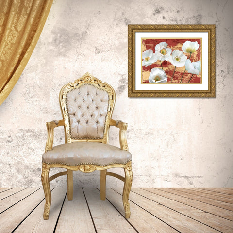 Washed Poppies (Red and Gold) Gold Ornate Wood Framed Art Print with Double Matting by Sanna, Leonardo
