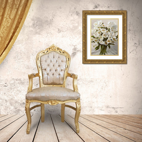Bouquet Blanc Gold Ornate Wood Framed Art Print with Double Matting by Sanna, Leonardo
