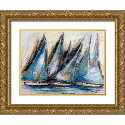 Vele blu Gold Ornate Wood Framed Art Print with Double Matting by Florio, Luigi