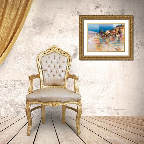Paese sul lago Gold Ornate Wood Framed Art Print with Double Matting by Florio, Luigi