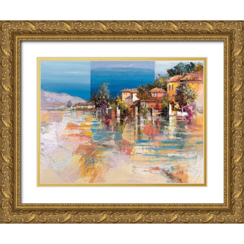 Paese sul lago Gold Ornate Wood Framed Art Print with Double Matting by Florio, Luigi