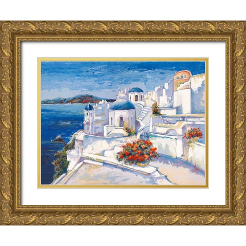 Mykonos Gold Ornate Wood Framed Art Print with Double Matting by Florio, Luigi