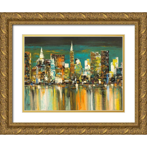 Le mille luci di New York Gold Ornate Wood Framed Art Print with Double Matting by Florio, Luigi