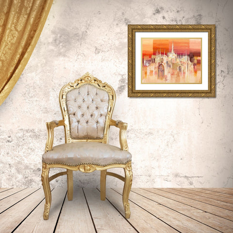 Milano al tramonto Gold Ornate Wood Framed Art Print with Double Matting by Florio, Luigi