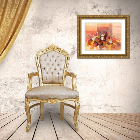 Firenze astratta Gold Ornate Wood Framed Art Print with Double Matting by Florio, Luigi