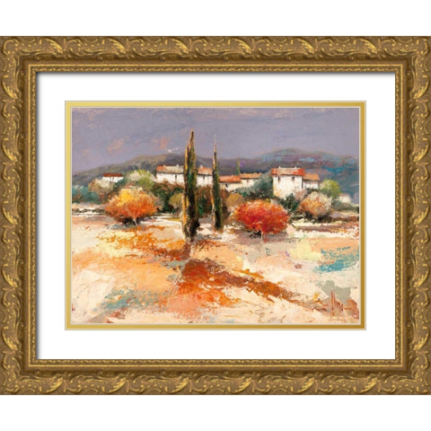 Borgo nel sole Gold Ornate Wood Framed Art Print with Double Matting by Florio, Luigi