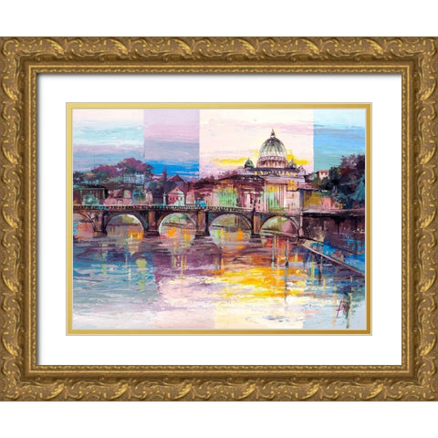 Roma di sera Gold Ornate Wood Framed Art Print with Double Matting by Luigi, Florio