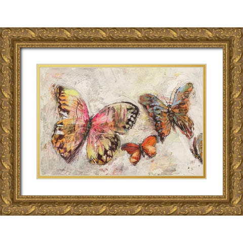 Farfalle in volo II Gold Ornate Wood Framed Art Print with Double Matting by Florio, Luigi