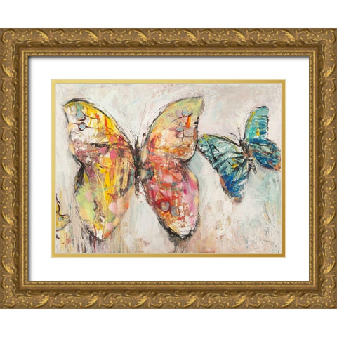 Farfalle in volo I Gold Ornate Wood Framed Art Print with Double Matting by Florio, Luigi