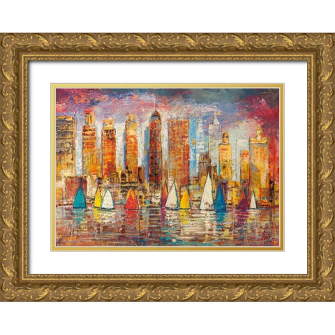 Vele a New York Gold Ornate Wood Framed Art Print with Double Matting by Florio, Luigi