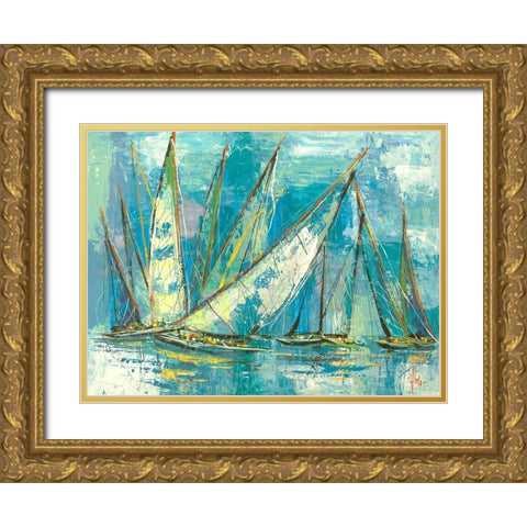 Vele acquamarina Gold Ornate Wood Framed Art Print with Double Matting by Florio, Luigi