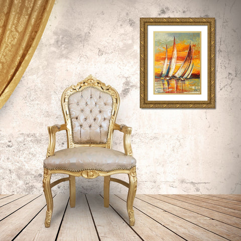 Regata al tramonto I Gold Ornate Wood Framed Art Print with Double Matting by Florio, Luigi