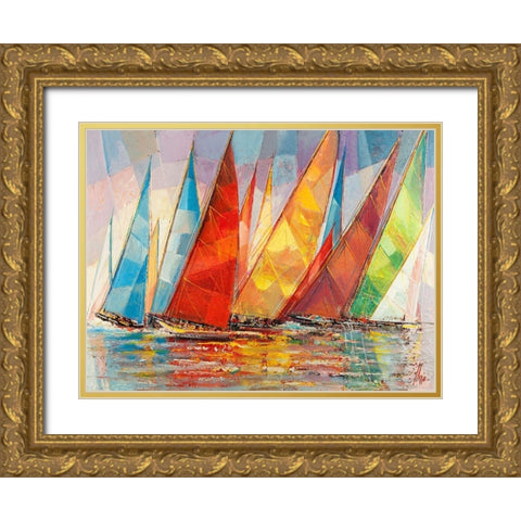 Regata estiva Gold Ornate Wood Framed Art Print with Double Matting by Florio, Luigi