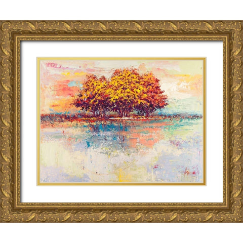 Alberi nel sole Gold Ornate Wood Framed Art Print with Double Matting by Florio, Luigi