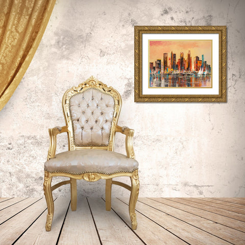 Baia di New York Gold Ornate Wood Framed Art Print with Double Matting by Florio, Luigi