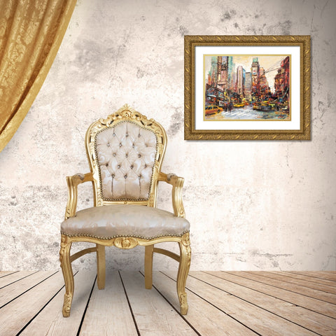 Mattino su Manhattan Gold Ornate Wood Framed Art Print with Double Matting by Florio, Luigi