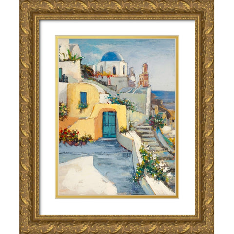 Sole su Santorini Gold Ornate Wood Framed Art Print with Double Matting by Florio, Luigi