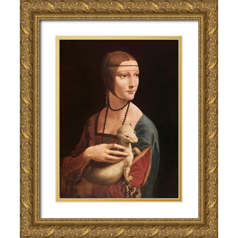 La dama con l ermellino Gold Ornate Wood Framed Art Print with Double Matting by da Vinci, Leonardo