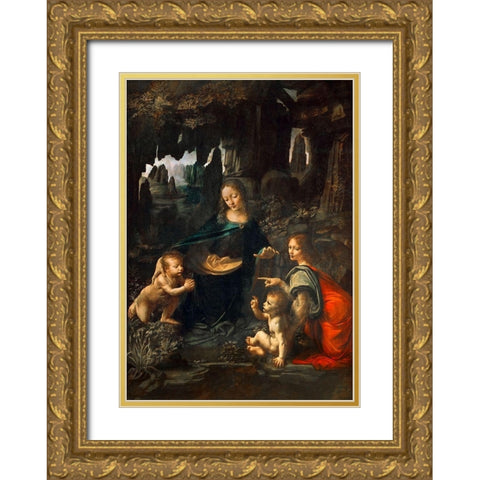 Vergine delle Rocce Gold Ornate Wood Framed Art Print with Double Matting by Leonardo, da Vinci