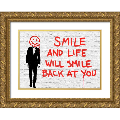 Smile Gold Ornate Wood Framed Art Print with Double Matting by Masterfunk collective