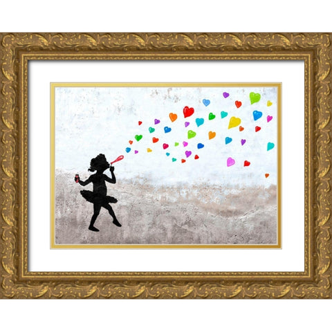 Love Bubbles Gold Ornate Wood Framed Art Print with Double Matting by Masterfunk Collective
