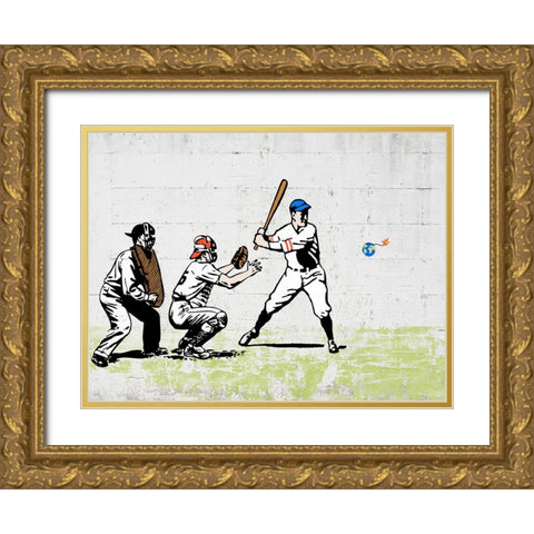 Worth a Home Run? Gold Ornate Wood Framed Art Print with Double Matting by Masterfunk Collective