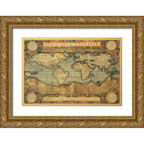 Typus Orbis Terrarum 1587 Gold Ornate Wood Framed Art Print with Double Matting by Ortelius, Abraham