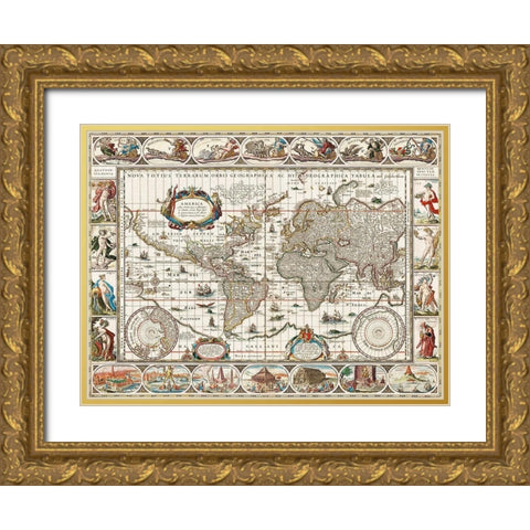 Nova totius terrarum orbis geographica ac hydrographica tabula - 1635â€“1649 Gold Ornate Wood Framed Art Print with Double Matting by van den Ende, Jan Aertse