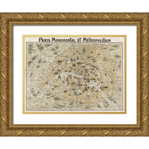 Paris Monumental et Metropolitain 1932 Gold Ornate Wood Framed Art Print with Double Matting by Anonymous