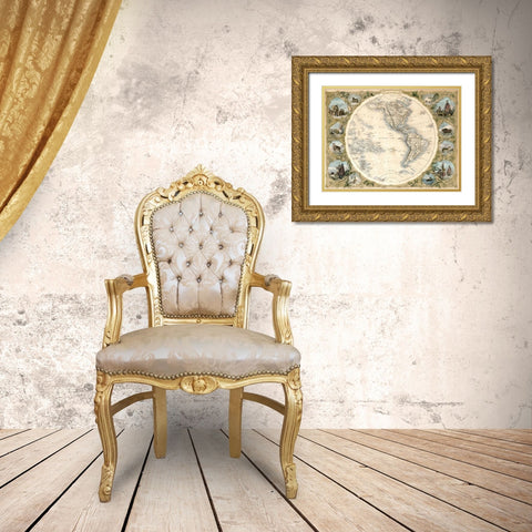 Map of the Western Hemisphere, 1850 Gold Ornate Wood Framed Art Print with Double Matting by Tallis, John