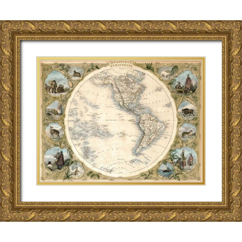 Map of the Western Hemisphere, 1850 Gold Ornate Wood Framed Art Print with Double Matting by Tallis, John