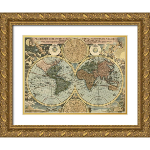 Planiglobii terrestris 1716 Gold Ornate Wood Framed Art Print with Double Matting by Homann, Johanne Baptist