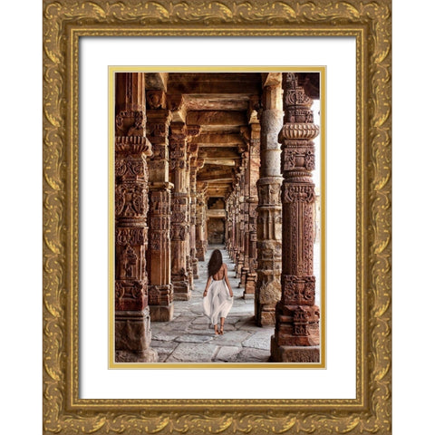 At the Temple-India Gold Ornate Wood Framed Art Print with Double Matting by Moreau, Marc