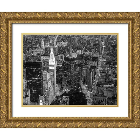 Aerial view of Manhattan, NYC Gold Ornate Wood Framed Art Print with Double Matting by Setboun, Michel
