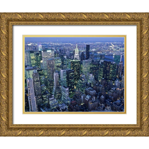 Manhattan skyline at dusk, NYC Gold Ornate Wood Framed Art Print with Double Matting by Setboun, Michel