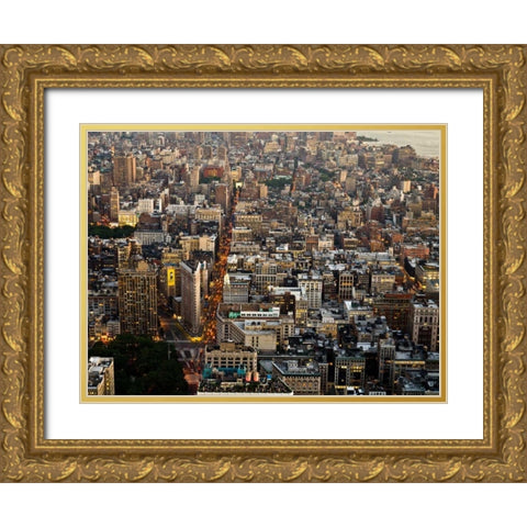 Aerial view of Manhattan, NYC Gold Ornate Wood Framed Art Print with Double Matting by Setboun, Michel