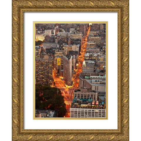Aerial view of Flatiron Building, NYC Gold Ornate Wood Framed Art Print with Double Matting by Setboun, Michel