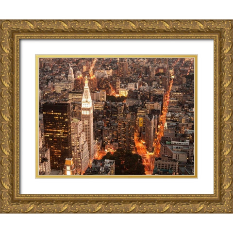 Aerial view of Manhattan with Flatiron Building, NYC Gold Ornate Wood Framed Art Print with Double Matting by Setboun, Michel