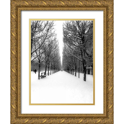 The Tuileries Garden under the snow, Paris Gold Ornate Wood Framed Art Print with Double Matting by Setboun, Michel