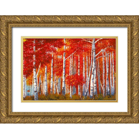 Bosco di betulle Gold Ornate Wood Framed Art Print with Double Matting by Masera, Angelo