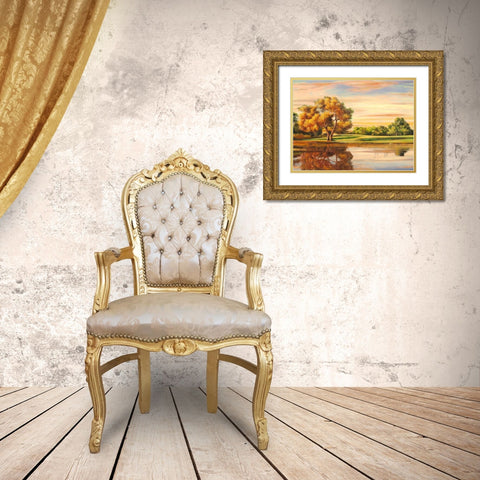 Riflessi sul lago (detail) Gold Ornate Wood Framed Art Print with Double Matting by Angelo, Masera